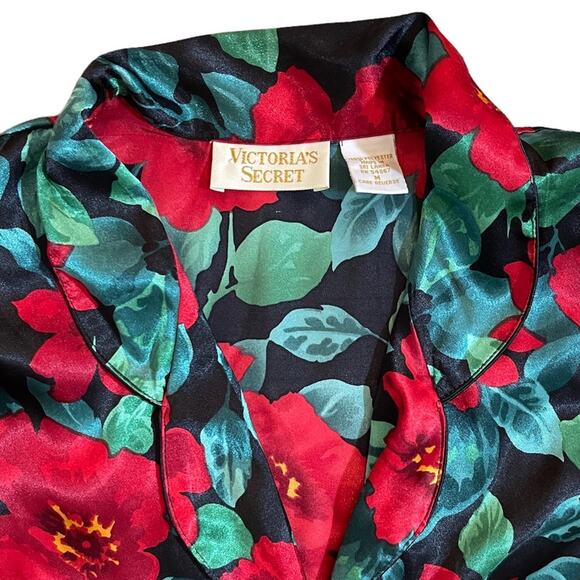 Vintage Victorias Secret Gold Label Button Down Red Floral Sleep Shirt Size M - Picture 5 of 9